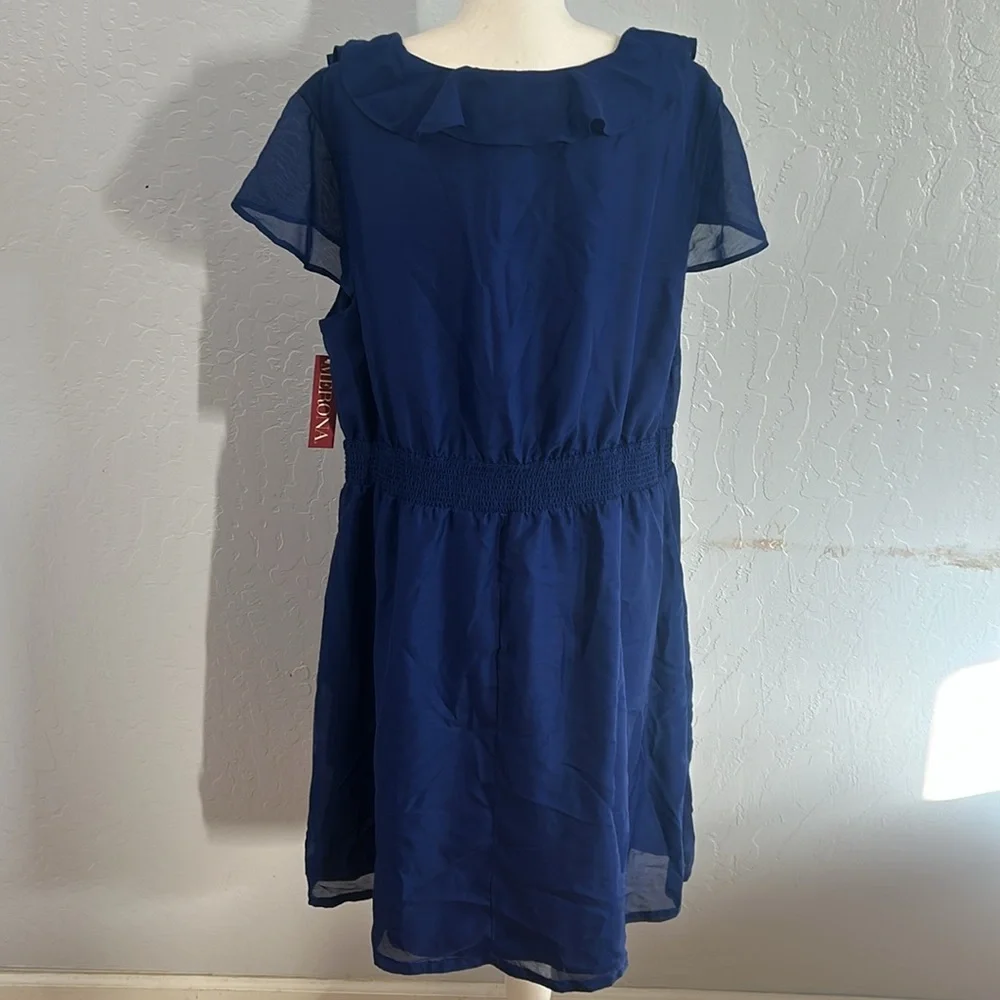 Medina Blue Ruffle V Neck Dress